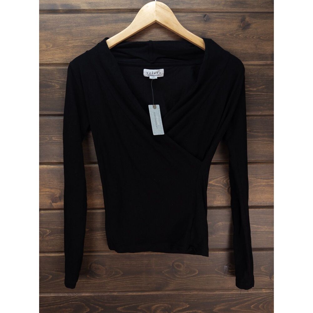 Anthropologie Velvet by Graham & Spencer Gauzy Whisper Wrap Top Black XS Petite
